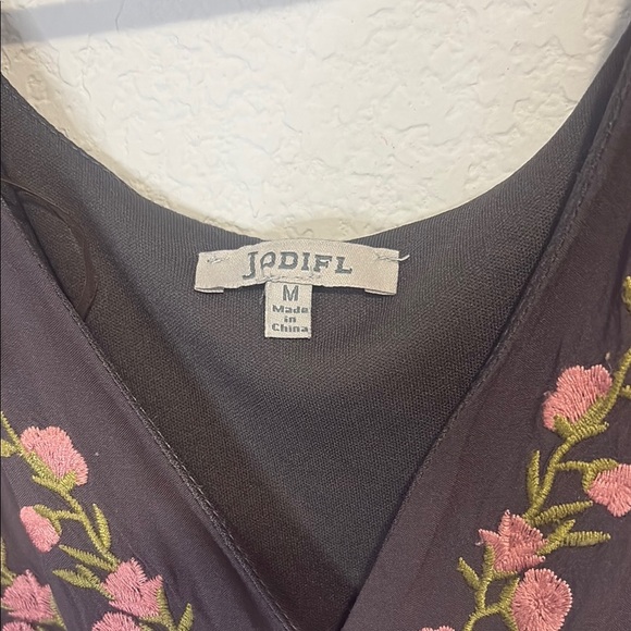 Floral Embroidered gray and pink faux wrap Maxi Dress Medium - Picture 2 of 5